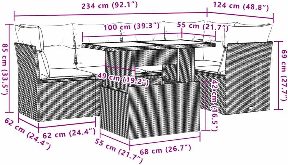 Lauko baldų komplektas Sofos komplektas su pagalvėlėmis, 6 dalių, smėlio, poliratanas