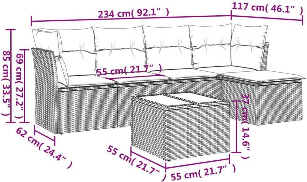 Sofa Sofos komplektas su pagalvėlėmis, 6 dalių, pilkas, poliratanas