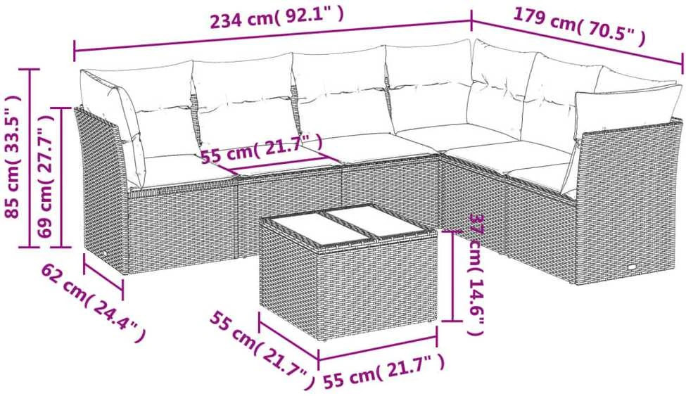Sofa Sofos komplektas su pagalvėlėmis, 7 dalių, smėlio, poliratanas
