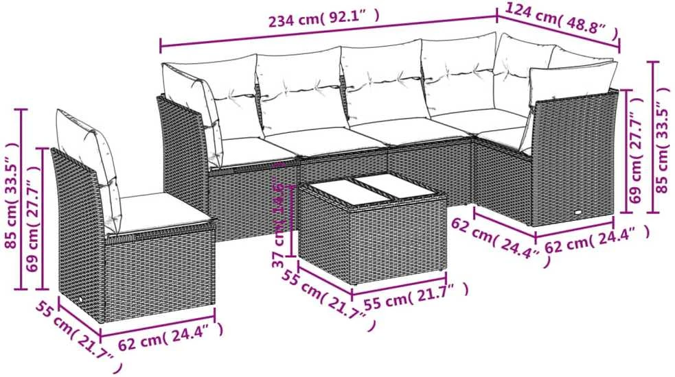 Sofa Sofos komplektas su pagalvėlėmis, 7 dalių, smėlio, poliratanas