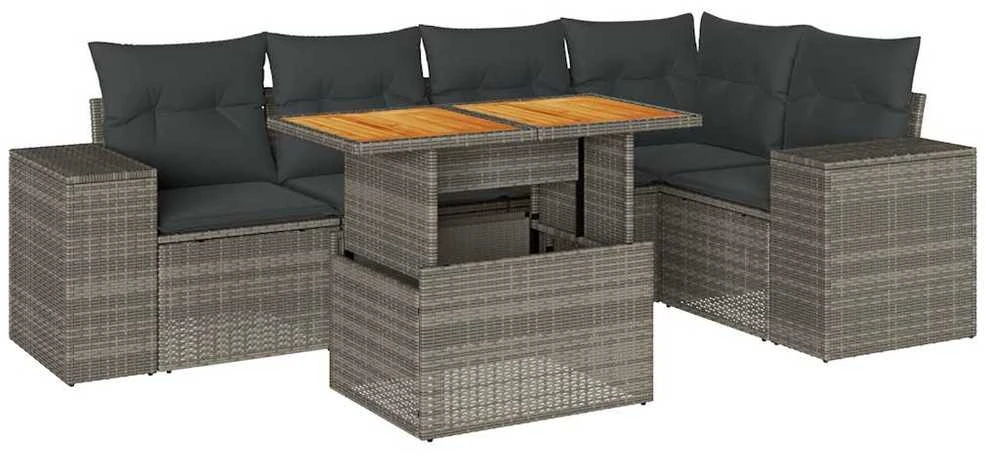 Sofa Sofos komplektas su pagalvėlėmis, 6 dalių, pilkas, poliratanas