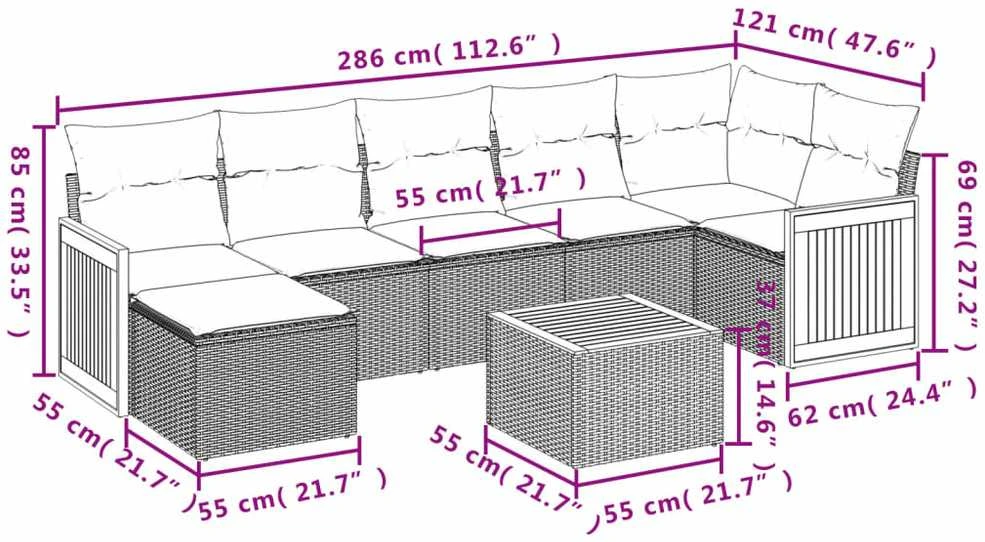Sofa Sofos komplektas su pagalvėlėmis, 8 dalių, smėlio, poliratanas