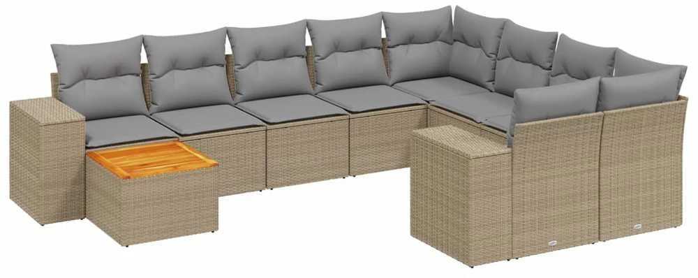 Sofa Sofos komplektas su pagalvėlėmis, 10 dalių, smėlio, poliratanas
