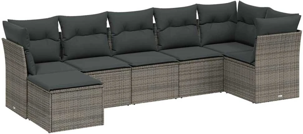 Sofa Sofos komplektas su pagalvėlėmis, 7 dalių, pilkas, poliratanas