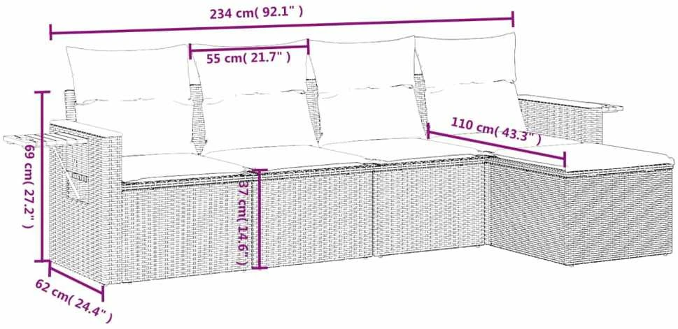 Lauko baldų komplektas Sofos komplektas su pagalvėlėmis, 5 dalių, pilkas, poliratanas