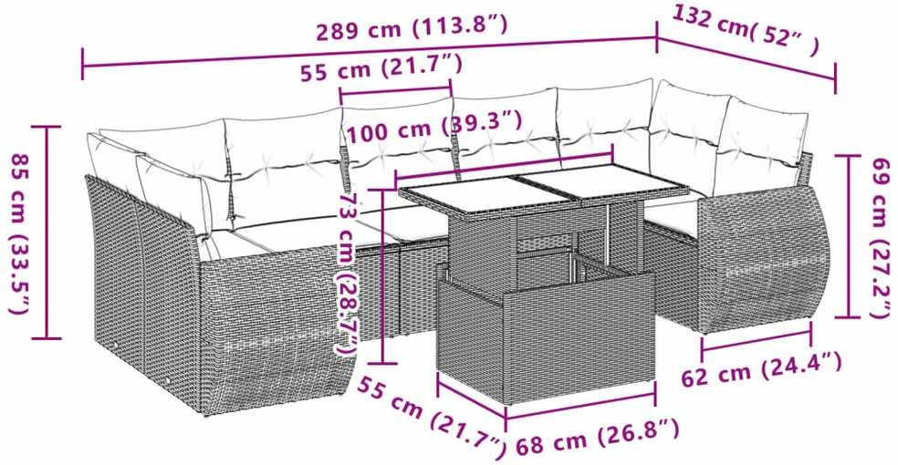 Lauko baldų komplektas Sofos komplektas su pagalvėlėmis, 8 dalių, juodas, poliratanas
