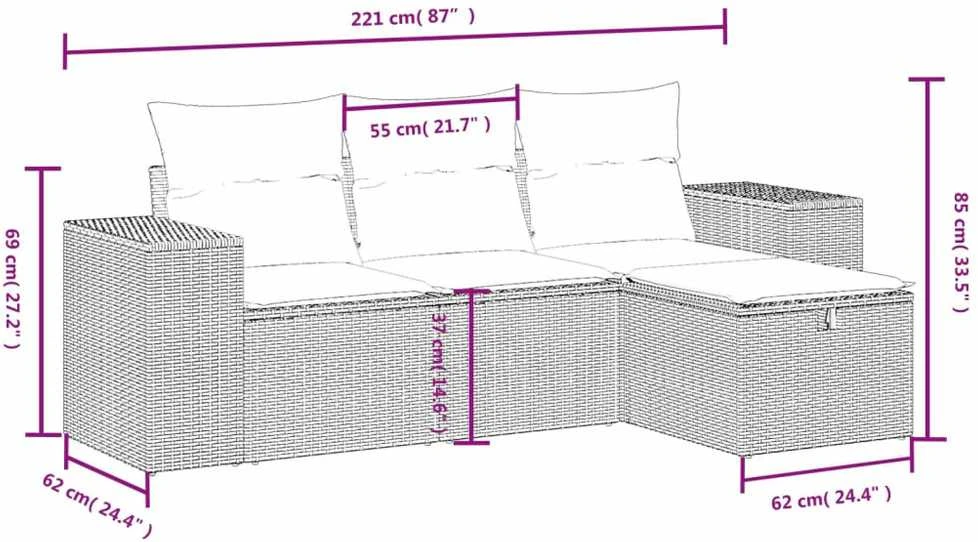 Lauko baldų komplektas Sofos komplektas su pagalvėlėmis, 4 dalių, pilkas, poliratanas