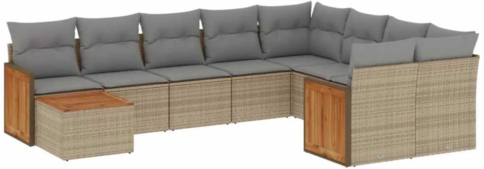 Sofa Sofos komplektas su pagalvėlėmis, 10 dalių, smėlio, poliratanas