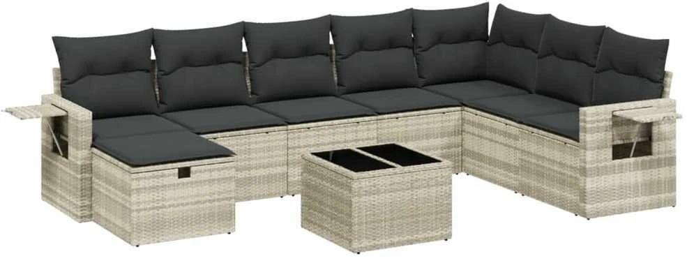 Sofa Sofos komplektas su pagalvėlėmis, 9 dalių, pilkas, poliratanas