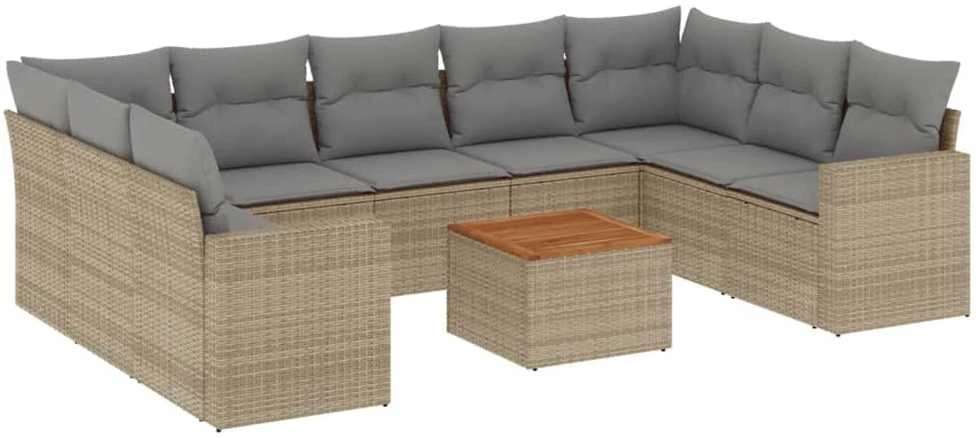 Sofa Sofos komplektas su pagalvėlėmis, 10 dalių, smėlio, poliratanas