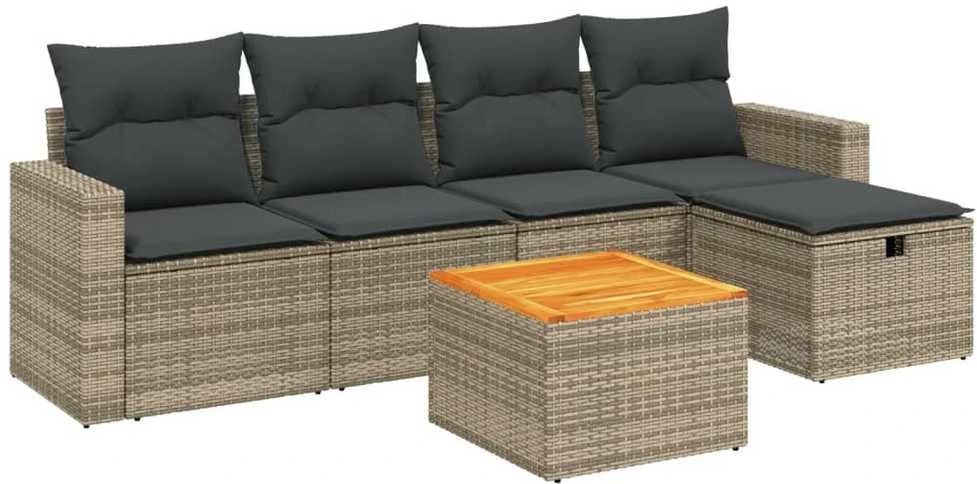 Sofa Sofos komplektas su pagalvėlėmis, 6 dalių, pilkas, poliratanas