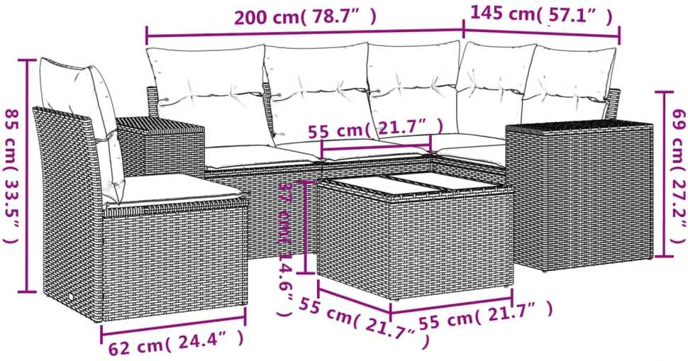 Sofa Sofos komplektas su pagalvėlėmis, 6 dalių, smėlio, poliratanas