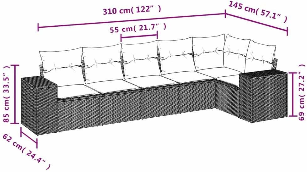 Sofa Sofos komplektas su pagalvėlėmis, 6 dalių, pilkas, poliratanas