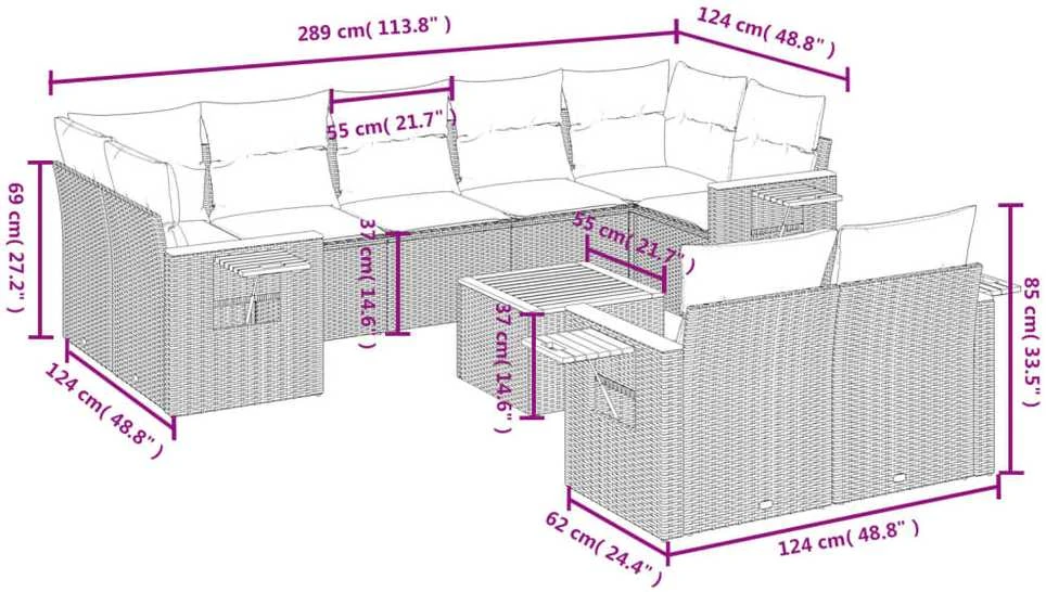 Sofa Sofos komplektas su pagalvėlėmis, 9 dalių, smėlio, poliratanas