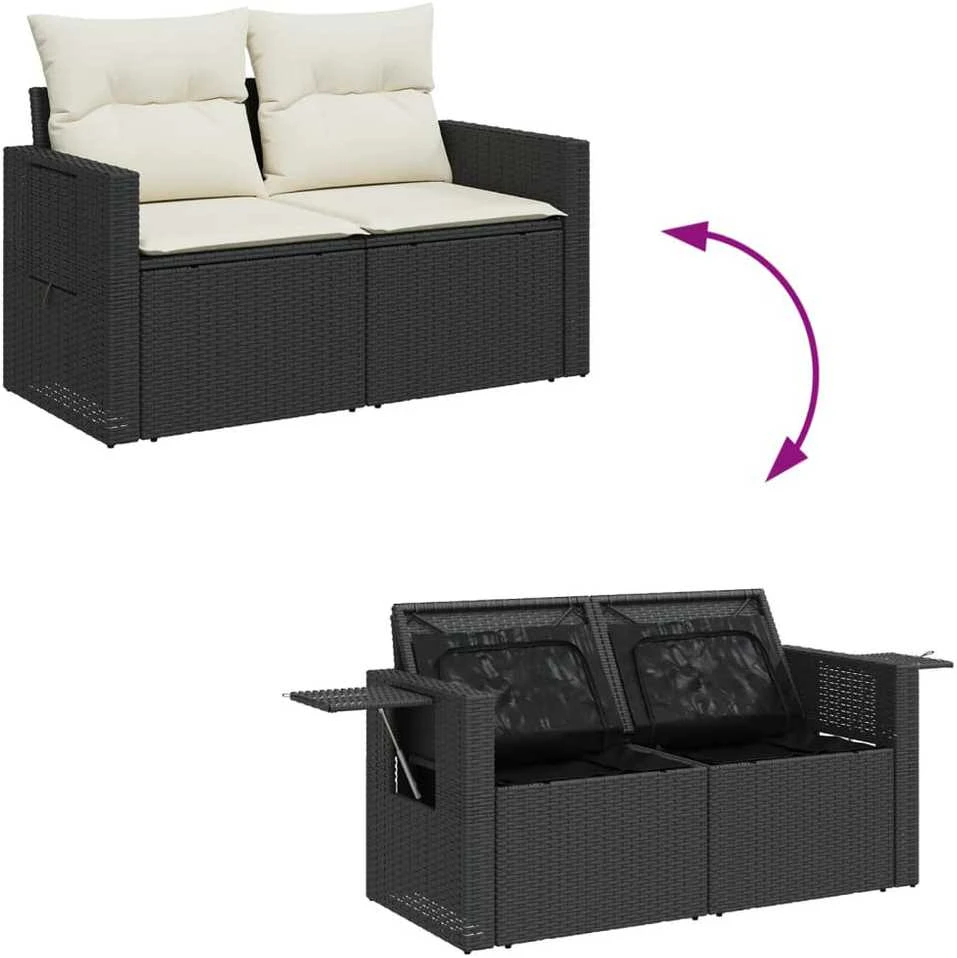 Sofa Sofos komplektas su pagalvėlėmis, 7 dalių, juodas, poliratanas