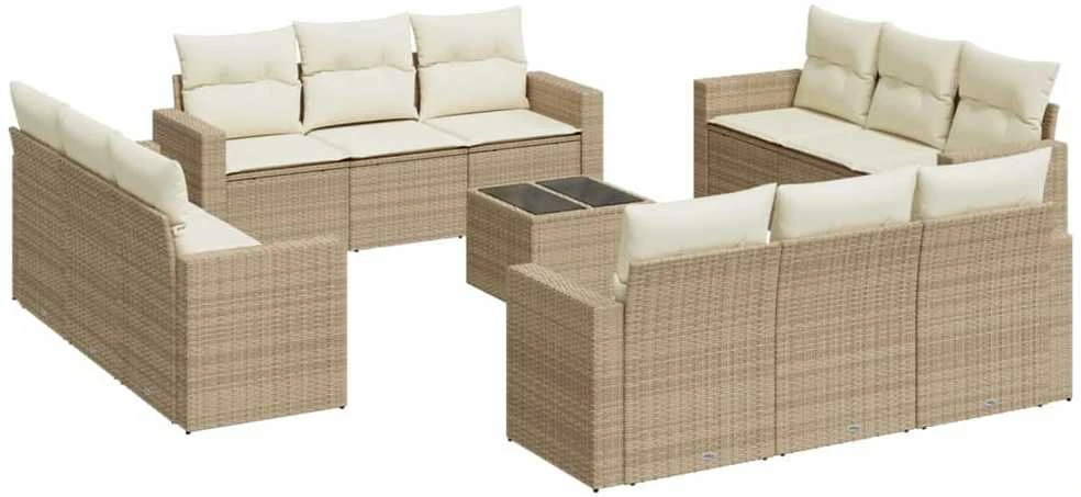 Sofa Sofos komplektas su pagalvėlėmis, 13 dalių, smėlio, poliratanas