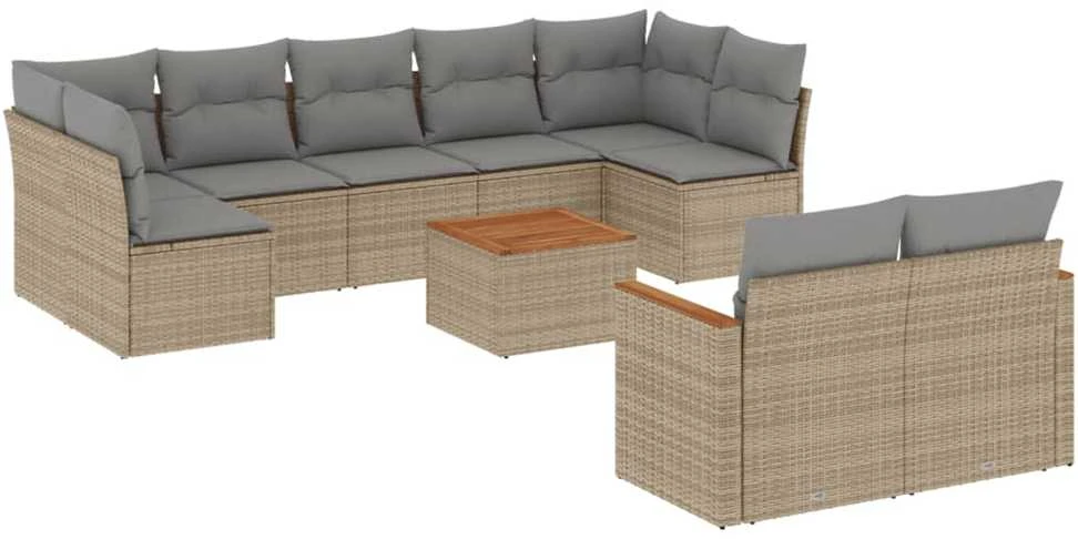 Sofa Sofos komplektas su pagalvėlėmis, 10 dalių, smėlio, poliratanas
