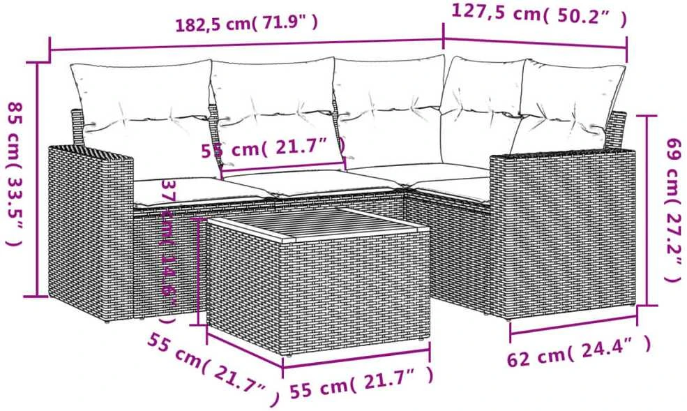 Lauko baldų komplektas Sofos komplektas su pagalvėlėmis, 5 dalių, smėlio, poliratanas