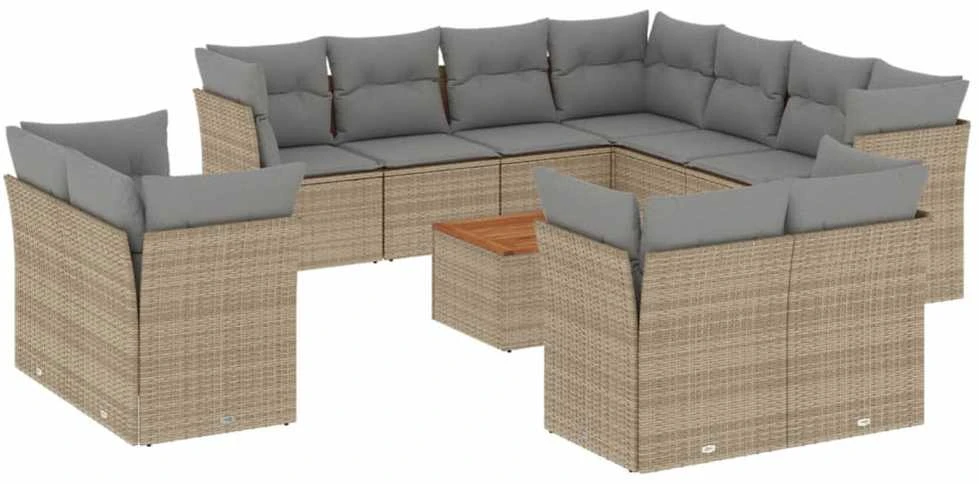 Sofa Sofos komplektas su pagalvėlėmis, 12 dalių, smėlio, poliratanas