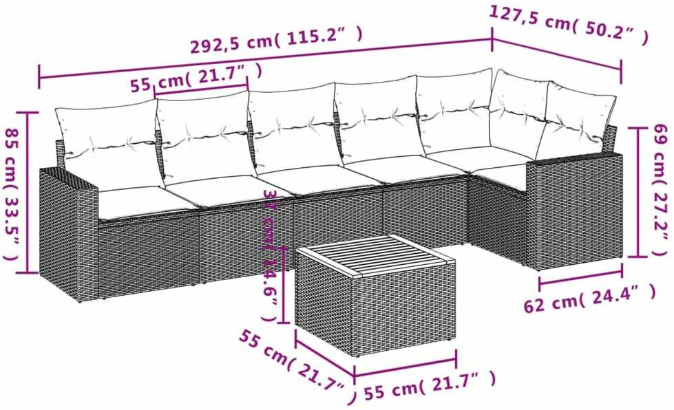 Sofa Sofos komplektas su pagalvėlėmis, 7 dalių, smėlio, poliratanas