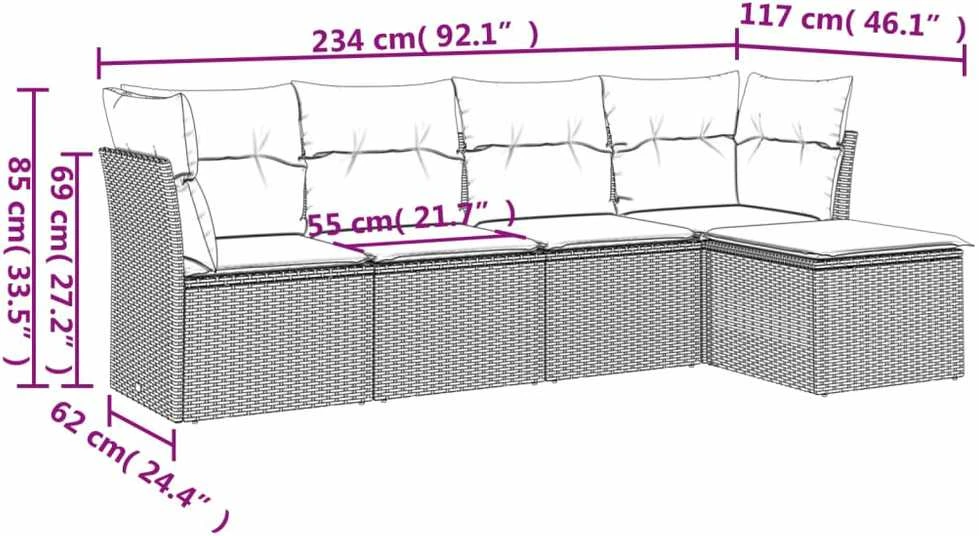 Sofa Sofos komplektas su pagalvėlėmis, 5 dalių, pilkas, poliratanas