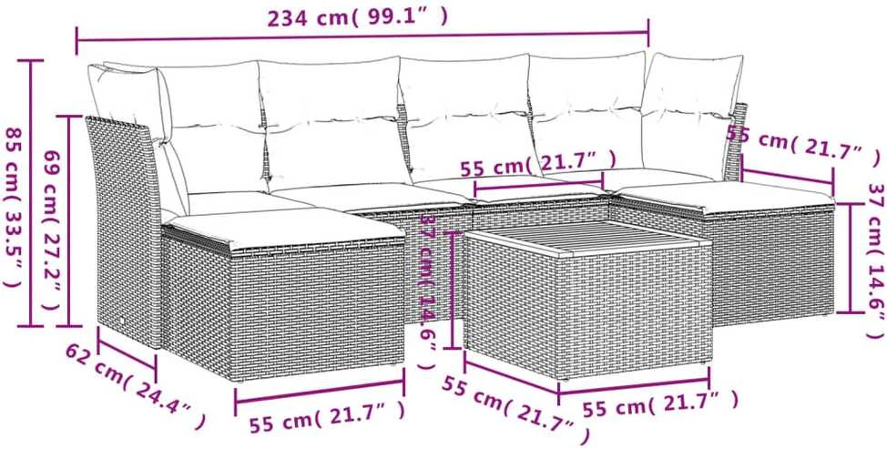 Lauko baldų komplektas Sofos komplektas su pagalvėlėmis, 7 dalių, smėlio, poliratanas