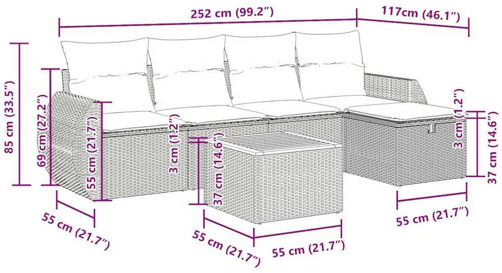 Lauko baldų komplektas Sofos komplektas su pagalvėlėmis, 6 dalių, juodas, poliratanas