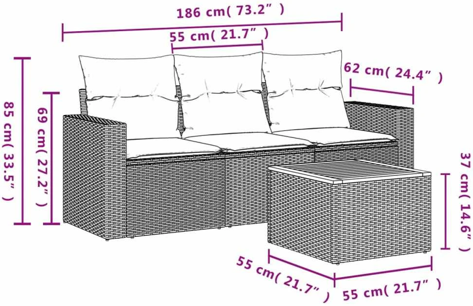 Sofa Sofos komplektas su pagalvėlėmis, 4 dalių, smėlio, poliratanas