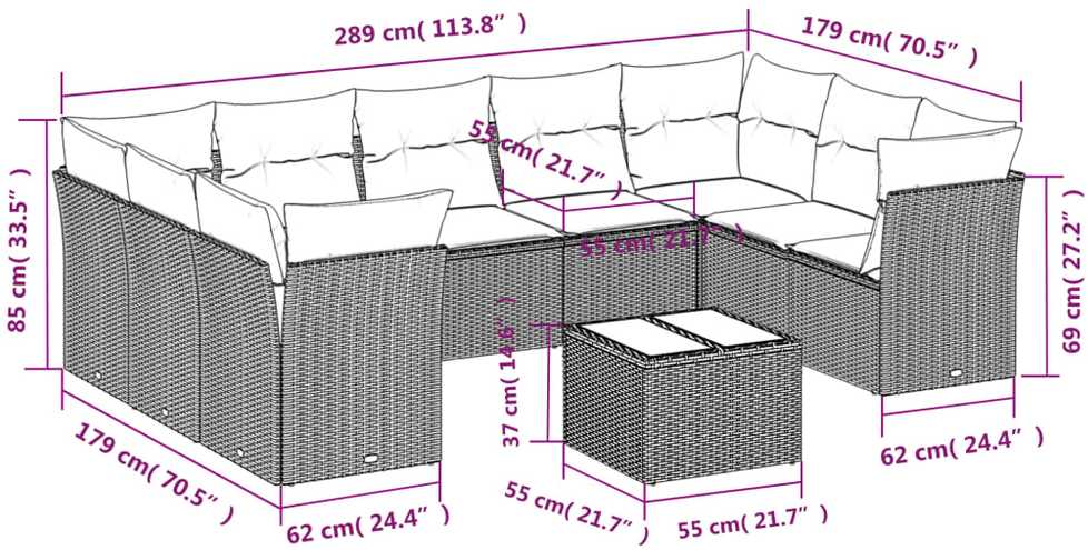 Lauko baldų komplektas Sofos komplektas su pagalvėlėmis, 10 dalių, smėlio, poliratanas
