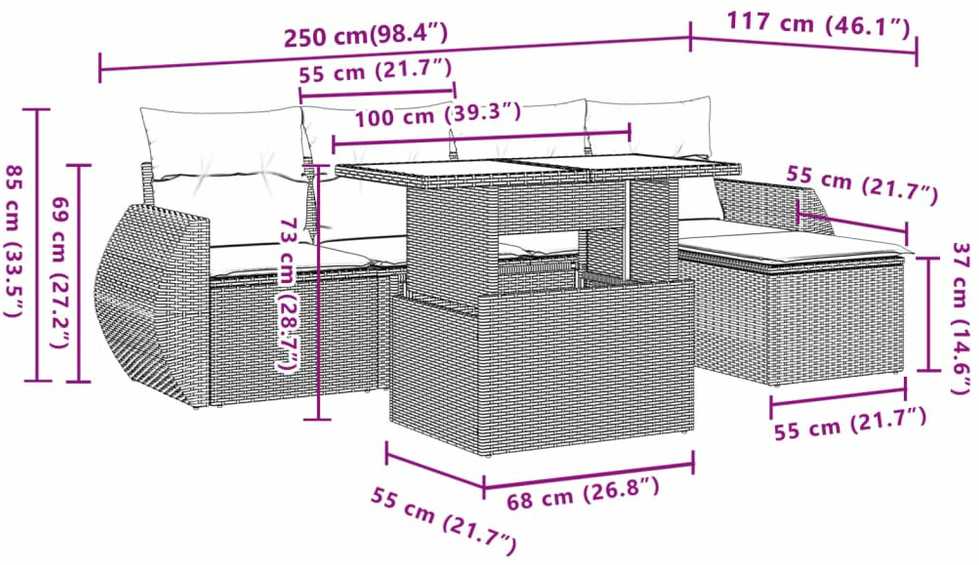 Lauko baldų komplektas Sofos komplektas su pagalvėlėmis, 6 dalių, smėlio, poliratanas