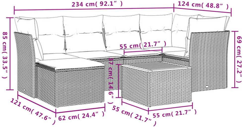 Lauko baldų komplektas Sofos komplektas su pagalvėlėmis, 7 dalių, smėlio, poliratanas