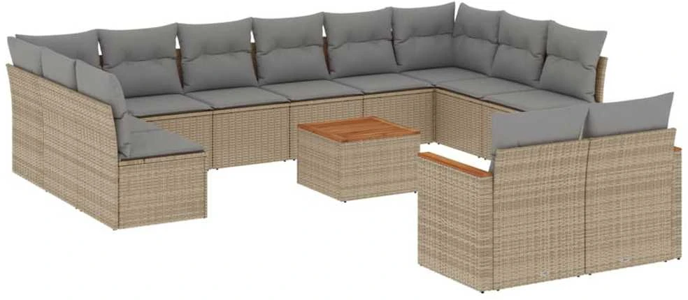 Sofa Sofos komplektas su pagalvėlėmis, 13 dalių, smėlio, poliratanas