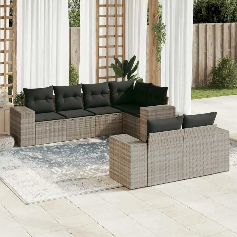 Sofa Sofos komplektas su pagalvėlėmis, 7 dalių, pilkas, poliratanas