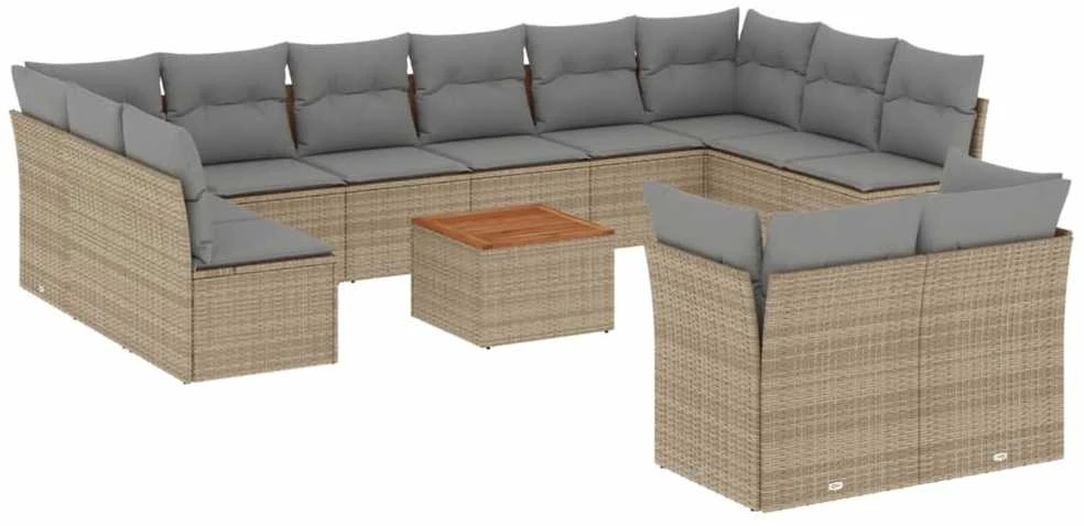 Sofa Sofos komplektas su pagalvėlėmis, 13 dalių, smėlio, poliratanas