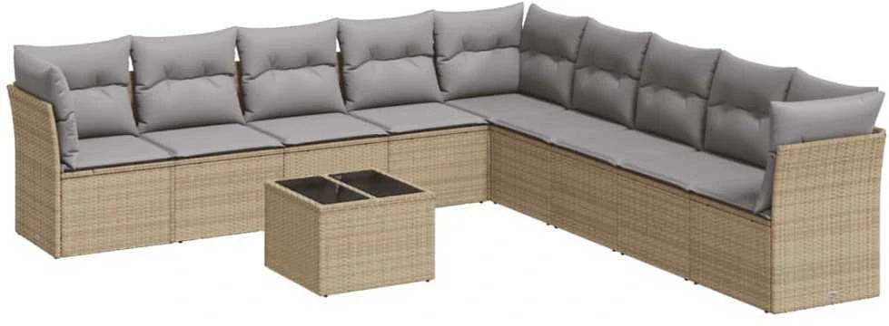 Sofa Sofos komplektas su pagalvėlėmis, 10 dalių, smėlio, poliratanas