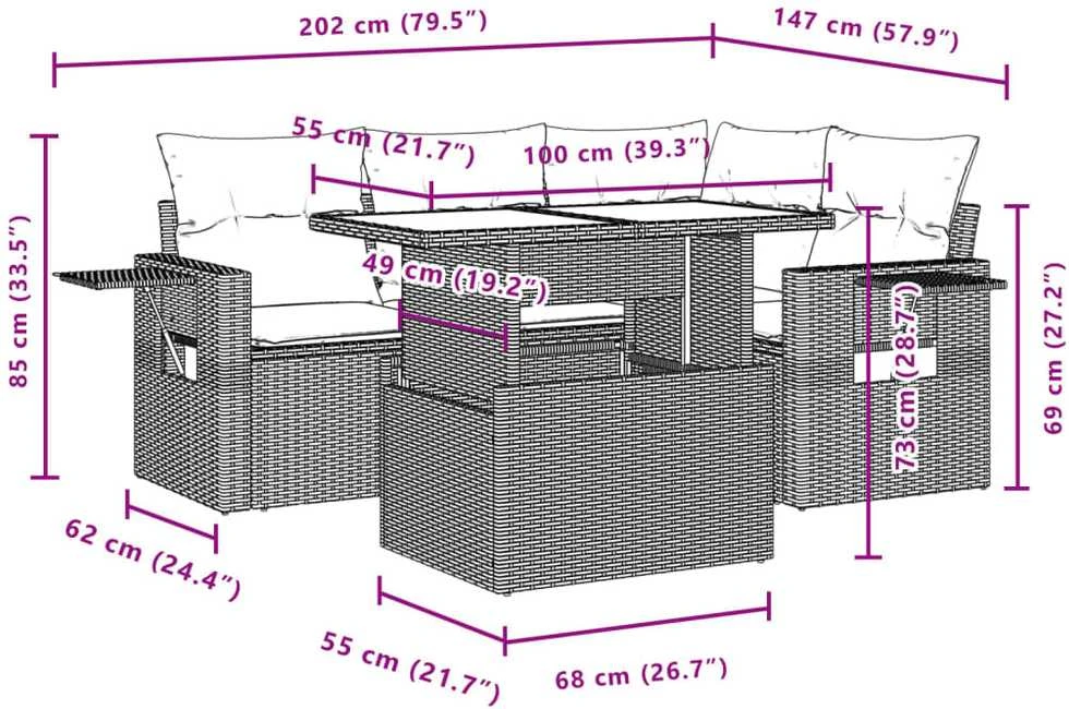 Sofa Sofos komplektas su pagalvėlėmis, 5 dalių, pilkas, poliratanas