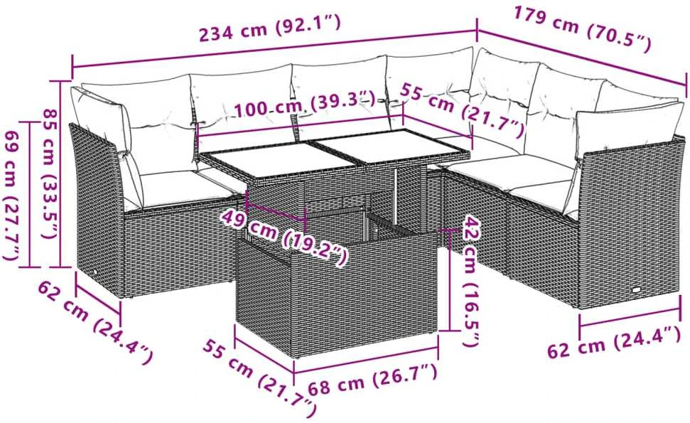 Sofa Sofos komplektas su pagalvėlėmis, 7 dalių, pilkas, poliratanas