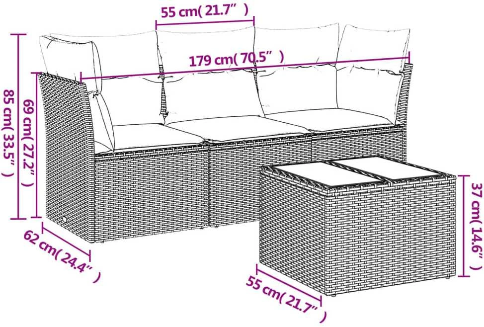 Sofa Sofos komplektas su pagalvėlėmis, 4 dalių, smėlio, poliratanas