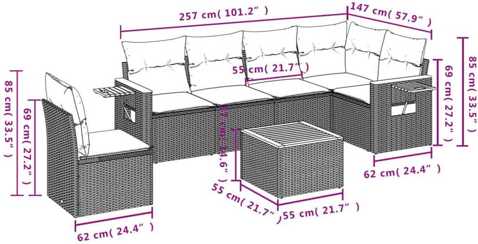 Sofa Sofos komplektas su pagalvėlėmis, 7 dalių, smėlio, poliratanas