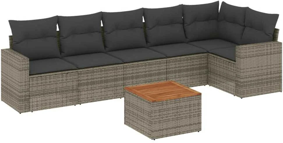 Sofa Sofos komplektas su pagalvėlėmis, 7 dalių, pilkas, poliratanas
