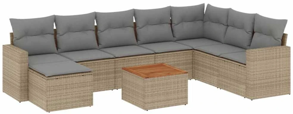 Sofa Sofos komplektas su pagalvėlėmis, 10 dalių, smėlio, poliratanas