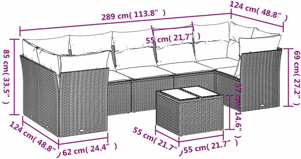 Sofa Sofos komplektas su pagalvėlėmis, 8 dalių, smėlio, poliratanas