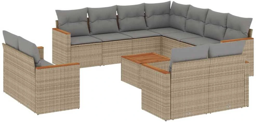 Sofa Sofos komplektas su pagalvėlėmis, 12 dalių, smėlio, poliratanas