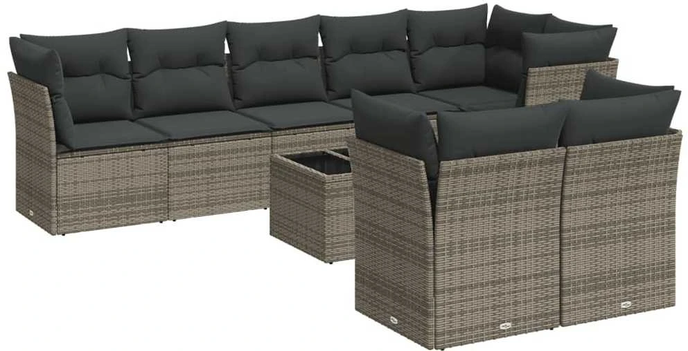 Sofa Sofos komplektas su pagalvėlėmis, 9 dalių, pilkas, poliratanas