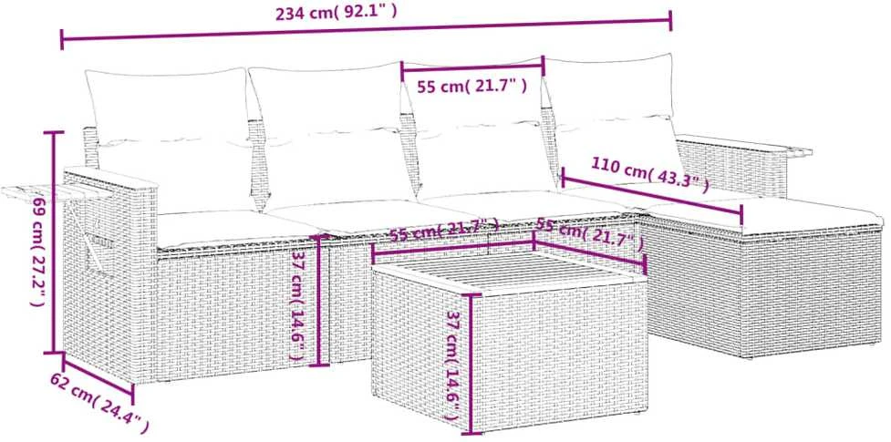 Sofa Sofos komplektas su pagalvėlėmis, 6 dalių, smėlio, poliratanas