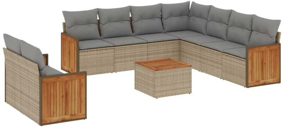 Sofa Sofos komplektas su pagalvėlėmis, 10 dalių, smėlio, poliratanas