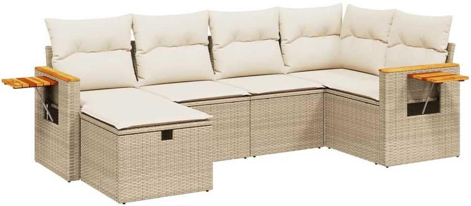 Sofa Sofos komplektas su pagalvėlėmis, 6 dalių, smėlio, poliratanas
