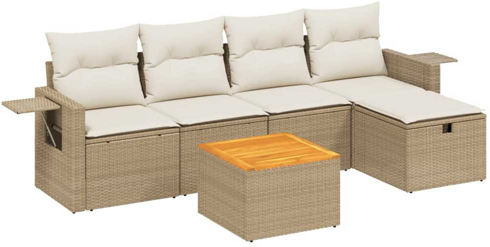 Sofa Sofos komplektas su pagalvėlėmis, 6 dalių, smėlio, poliratanas