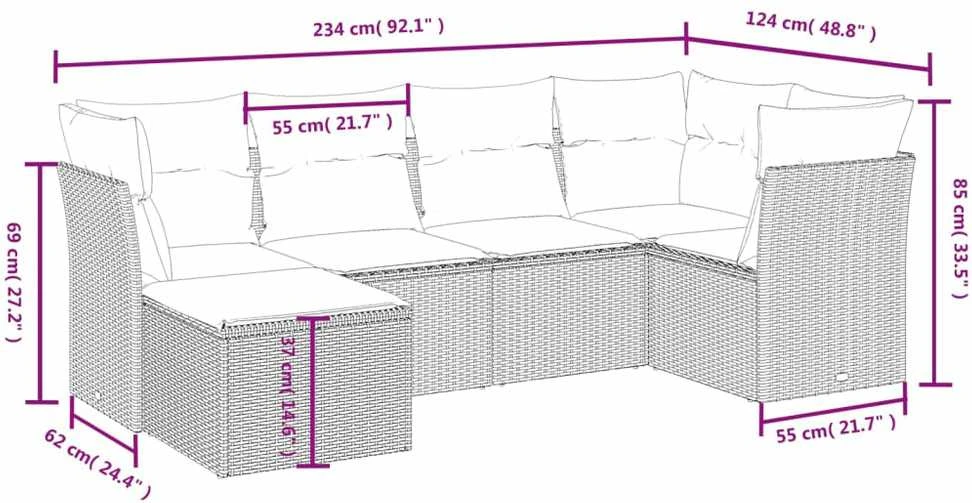 Lauko baldų komplektas Sofos komplektas su pagalvėlėmis, 6 dalių, smėlio, poliratanas