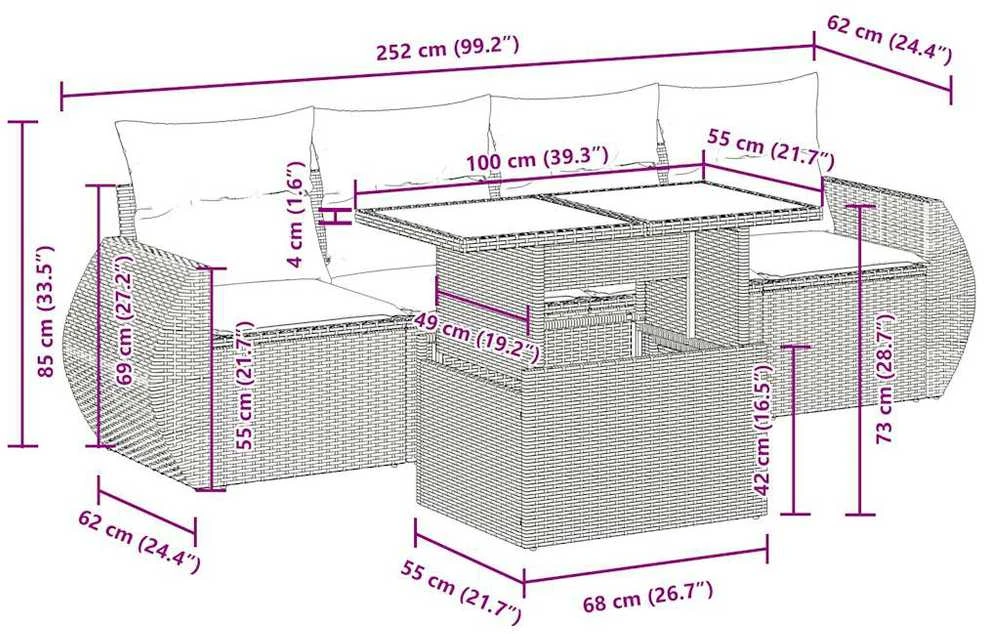 Lauko baldų komplektas Sofos komplektas su pagalvėlėmis, 5 dalių, pilkas, poliratanas